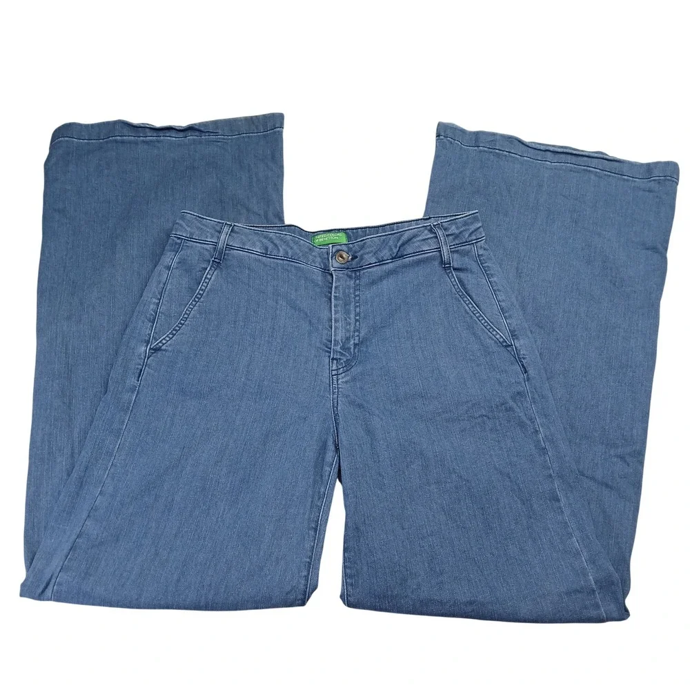 United‎ Colors of Benetton Sophia Wide Leg Jeans Medium Wash Blue Womens Size 8